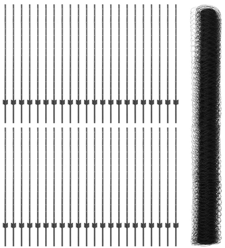 Postes de Cerca vidaXL 22 pcs U-Channel Cinza 140 cm Aço