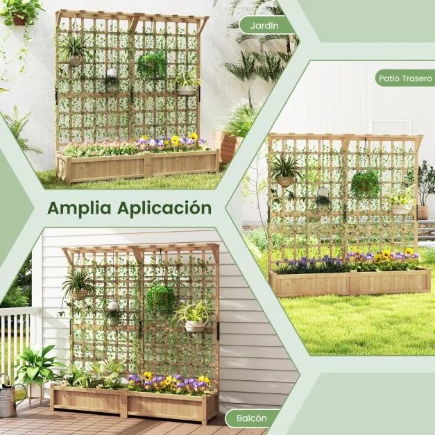 Floreira com treliça de madeira para jardim com telhado suspenso em treliça 2 caixas 180 x 48 x 183 cm Laranja