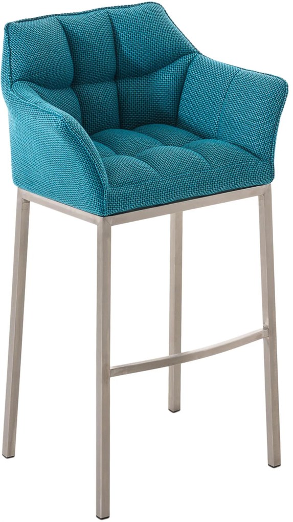 Banco de bar Damaso em tecido e com estrutura prateada 64 x 110 x 48 cm Azul turquesa