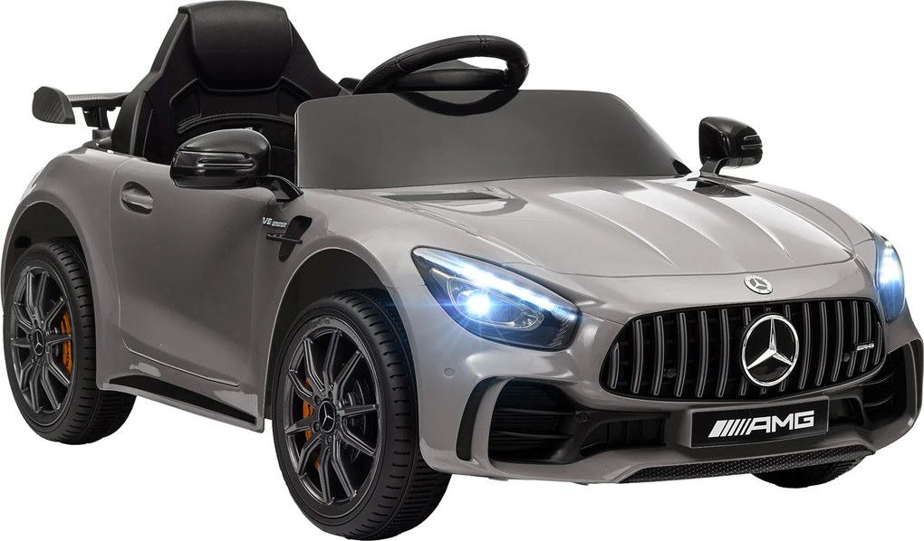 Carro Elétrico para Crianças Carro Mercedes-Benz AMG GTR com Bateria 12V Faróis Buzina e Música 108x67x46 cm Prata