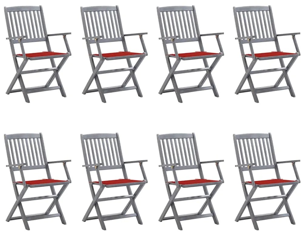 Cadeiras de exterior dobráveis 8pcs c/ almofadões acácia maciça