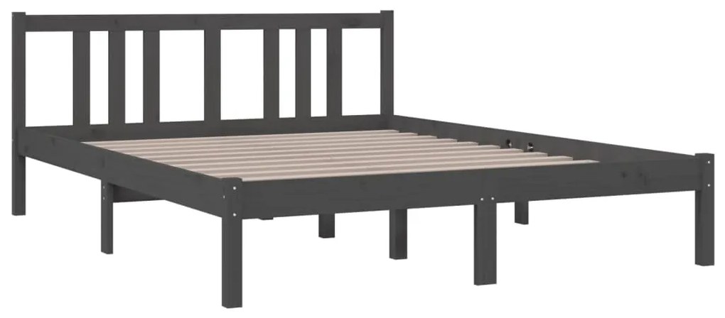 Estrutura de cama 140x190 cm madeira maciça cinzento