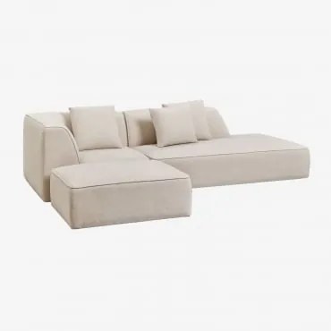 Sofá De Canto Modular Cardea De 2 Peças Com Chaise À Direita E Pufe Estofado Chenille Beige Creme - Sklum