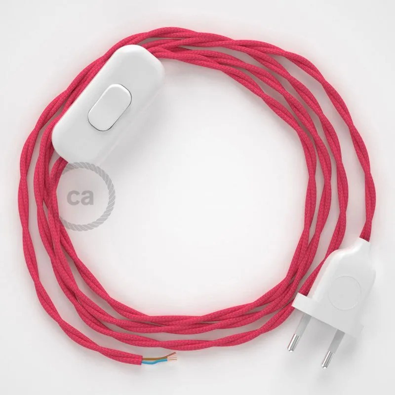 Cabo para candeeiro de mesa, TM08 Fúcsia Seda Artificial 1,80 m. Escolha a cor da ficha e do interruptor. - Branco