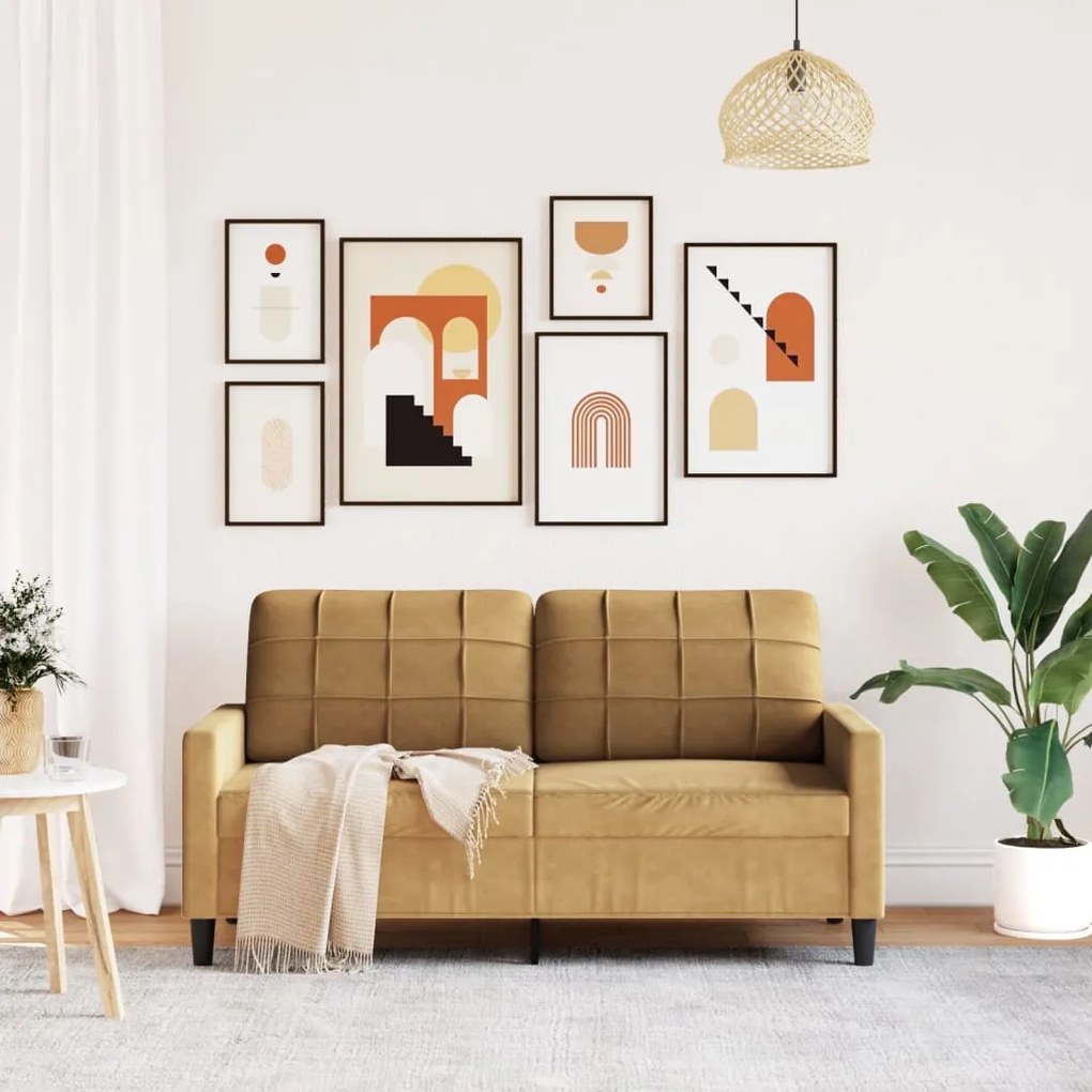 Sofá de 2 lugares veludo 140 cm castanho