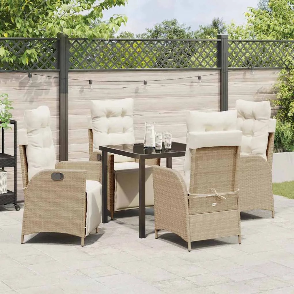 Conjunto de Jantar para Jardim de 5 Peças em Rattan Sintético Bege