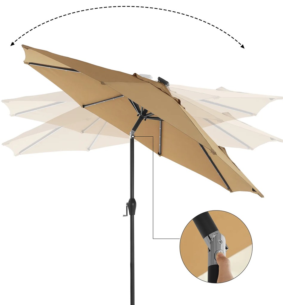 Guarda-sol Ø 3 m com iluminação solar LED Taupe