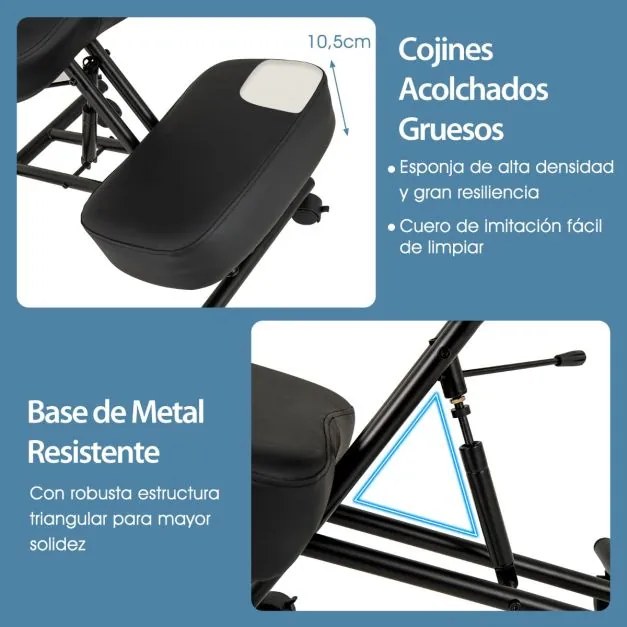 Cadeira escritorio ergonómica com apoio para os joelhos, encosto inclinado e rodas universais bloqueáveis Preto