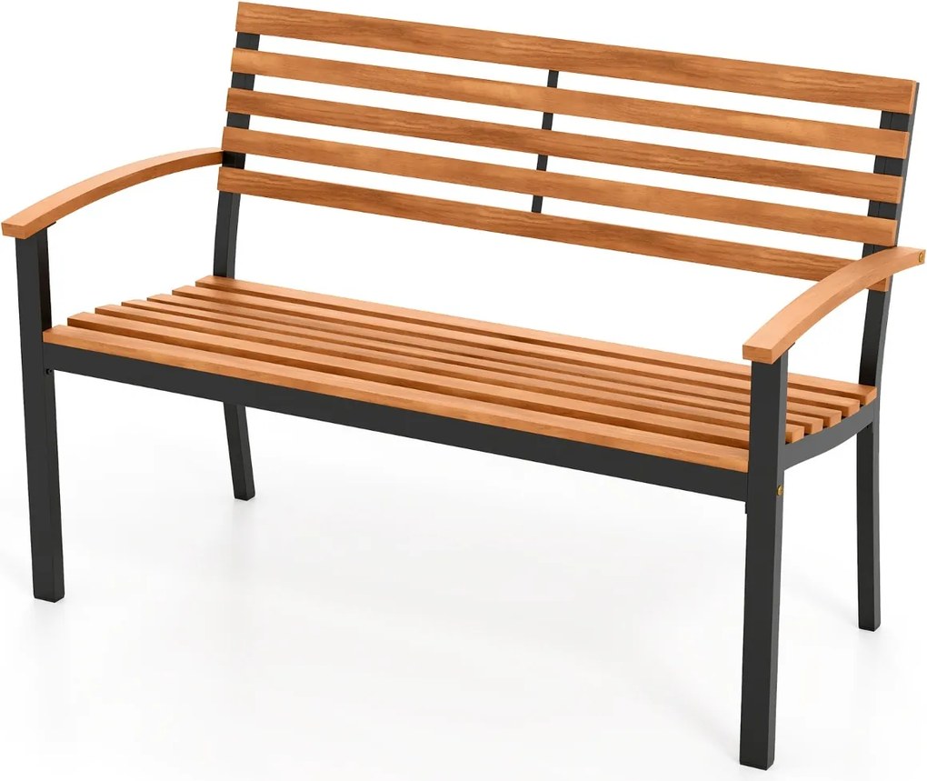 Banco Jardim 118 x 59 x 86 cm de dois lugares em madeira de acácia com Estrutura metálica preta e natural