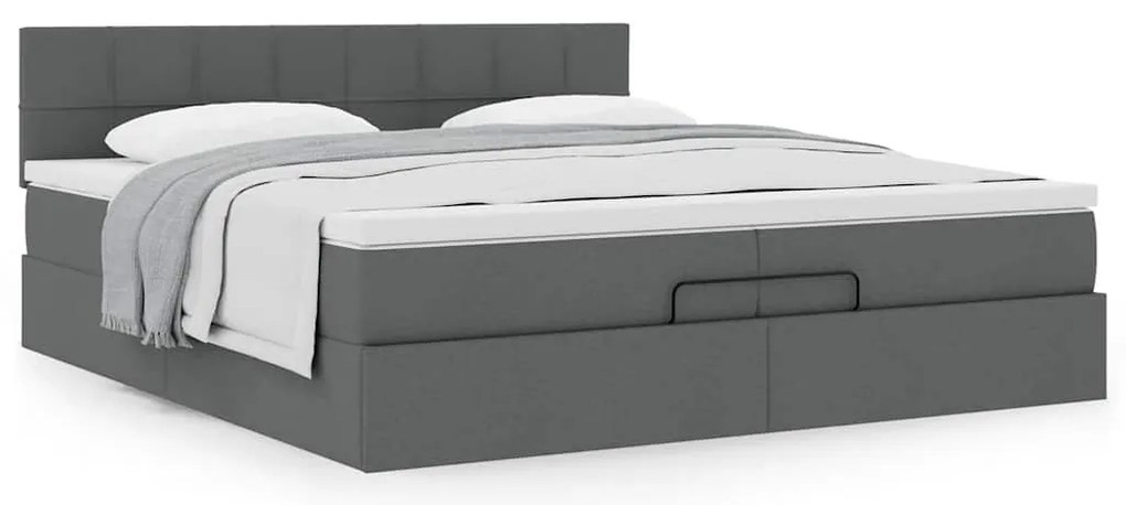 Estrutura de cama otomana com colchão 200x200cm cinzento-escuro