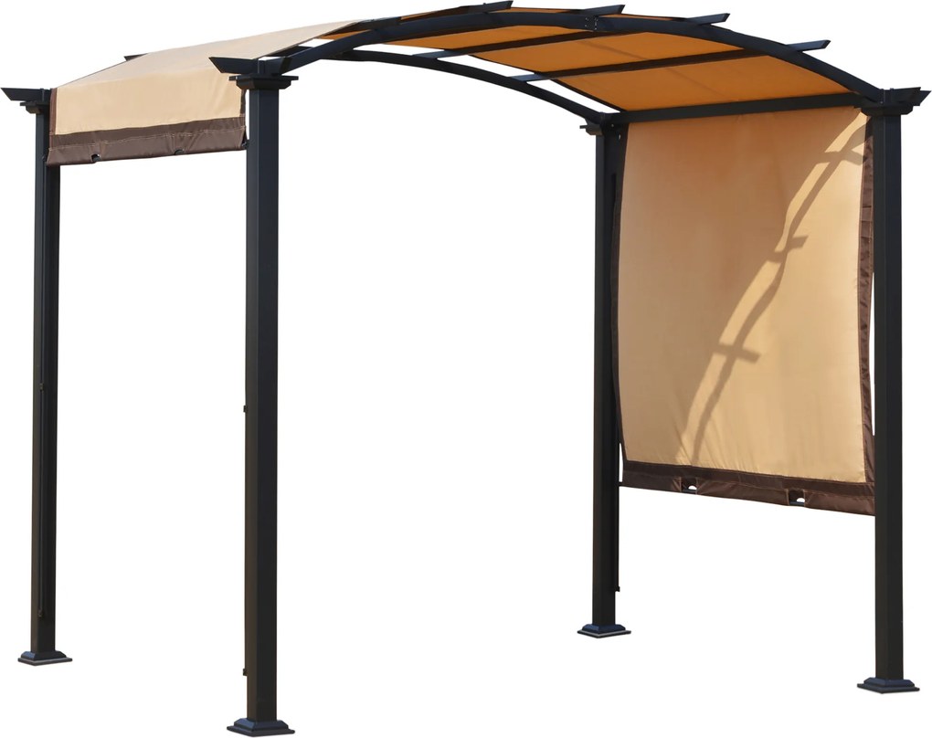Outsunny Pergola 2,95x2,45 m com teto retrátil para jardim pátio Terraço Tecido de poliéster parafusado resistente aos raios UV Bege | Aosom Portugal
