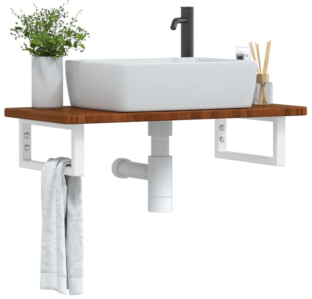 vidaXL Prateleira de parede p/ lavatório aço/madeira carvalho maciça