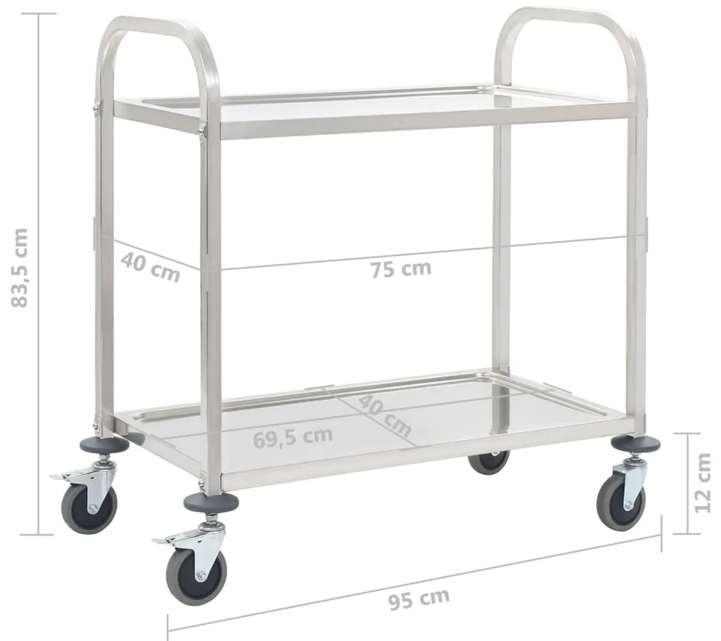Carrinho de cozinha de 2 níveis 95x45x83,5 cm aço inoxidável