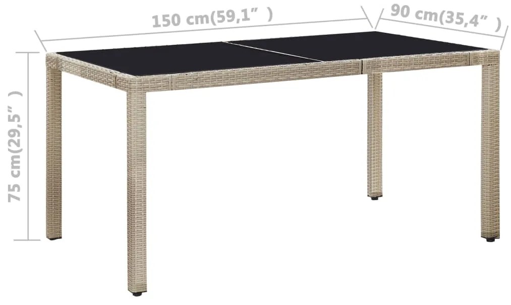 7 pcs conjunto jantar exterior com almofadões vime PE bege