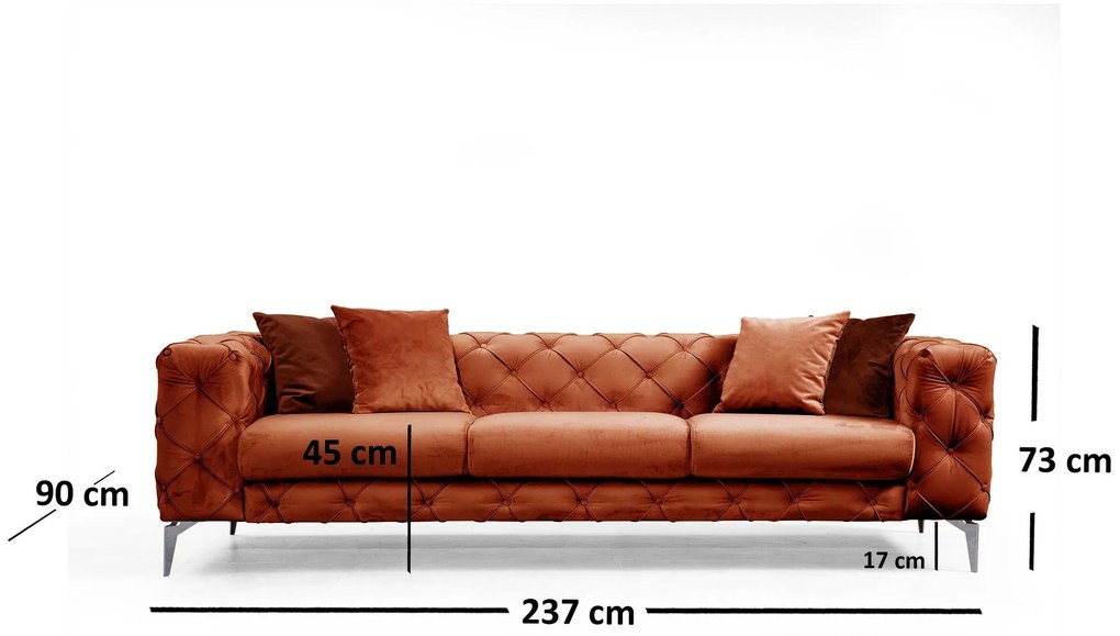 Sofá de 3 Lugares Como – Laranja – 237 cm x 73 cm x 90 cm