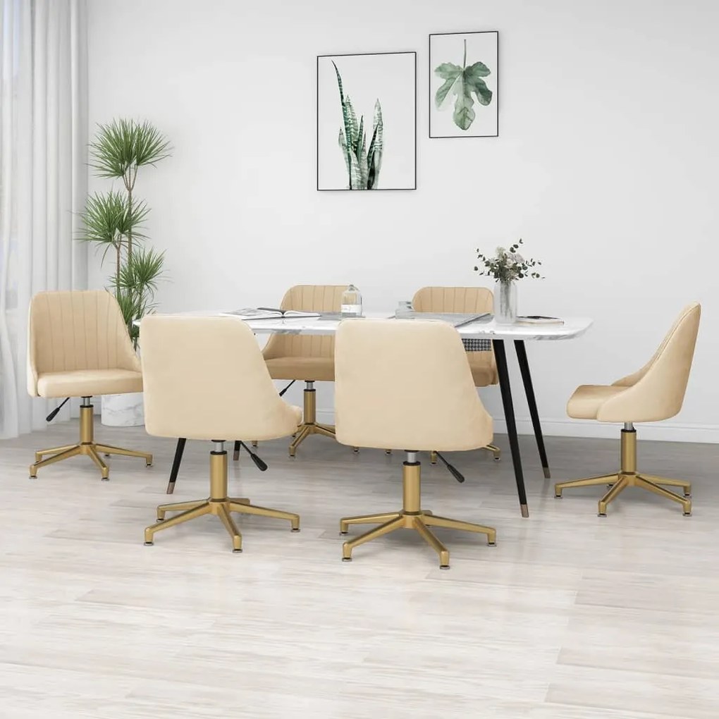 vidaXL Cadeiras de jantar giratórias 6 pcs veludo cor creme
