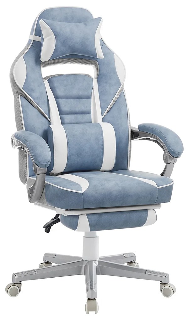 Cadeira Gaming com encosto reclinável e almofada para o apoio de cabeça Azul marinho + branco creme