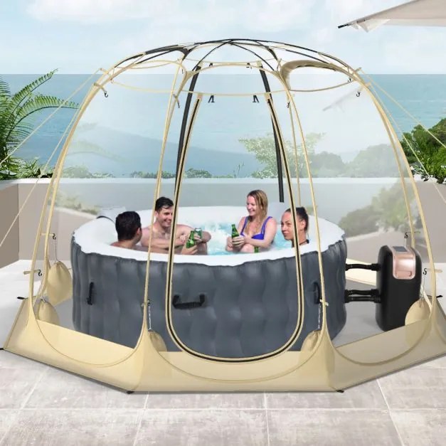 Tenda de bolha emergente em PVC 265 x 265 x 190 cm com rede mosquiteira Montagem instantânea À prova de intempéries e frio para 5-6 pessoas Portátil e