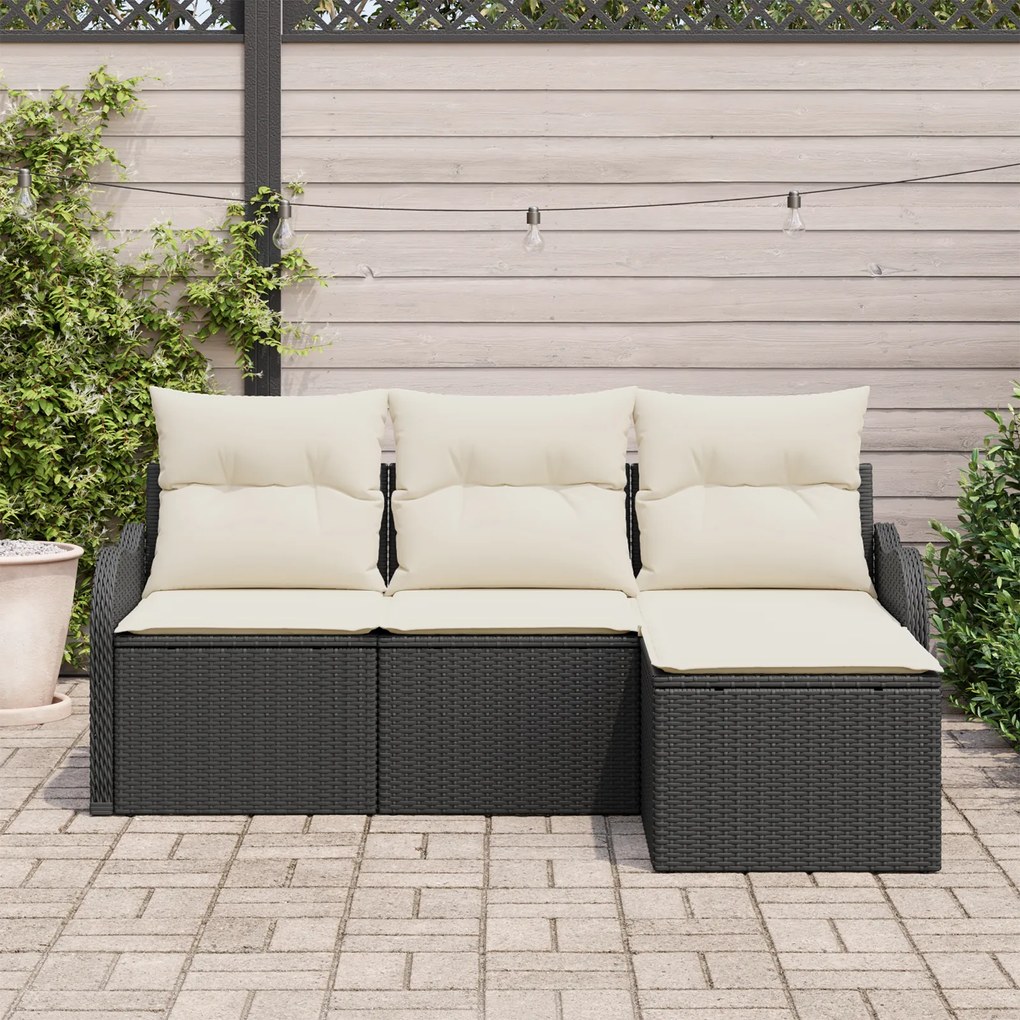 Conjunto de Sofá de Jardim vidaXL 4 Peças com Almofadas Preto de Ratta