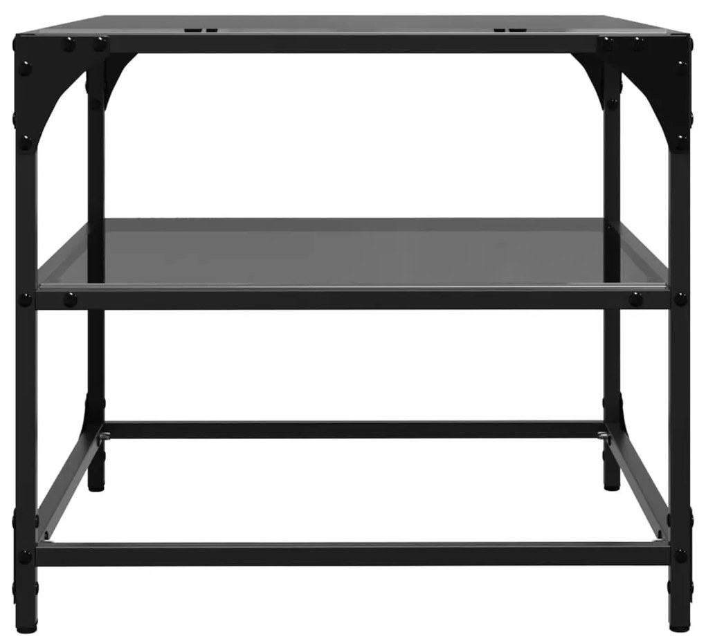 Mesa de centro com topo em vidro preto 50x50x45 cm aço