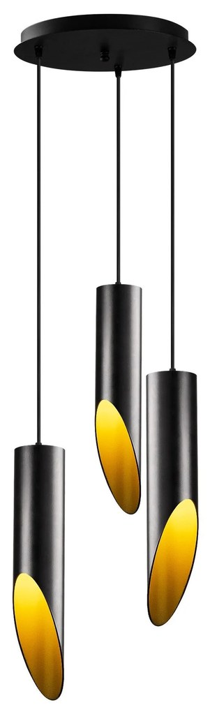 Candeeiro de Teto Kesik – Preto e Dourado – Diâmetro 33 cm, Altura 135