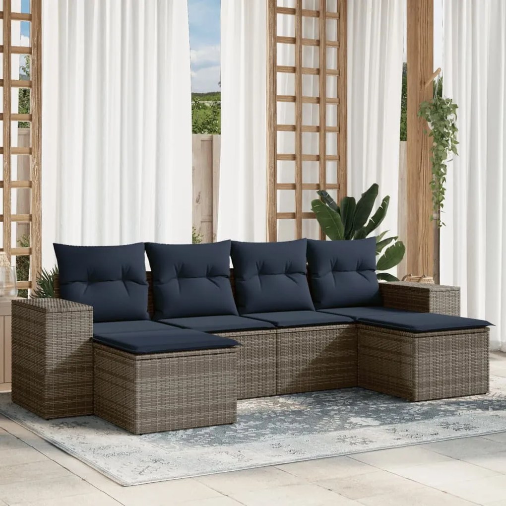 vidaXL 6 pcs conjunto sofás p/ jardim c/ almofadões vime PE cinzento