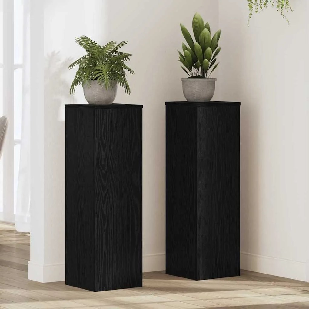 Suportes de Plantas 2 pçs Carvalho Preto 25x25x80 cm Madeira Revestida