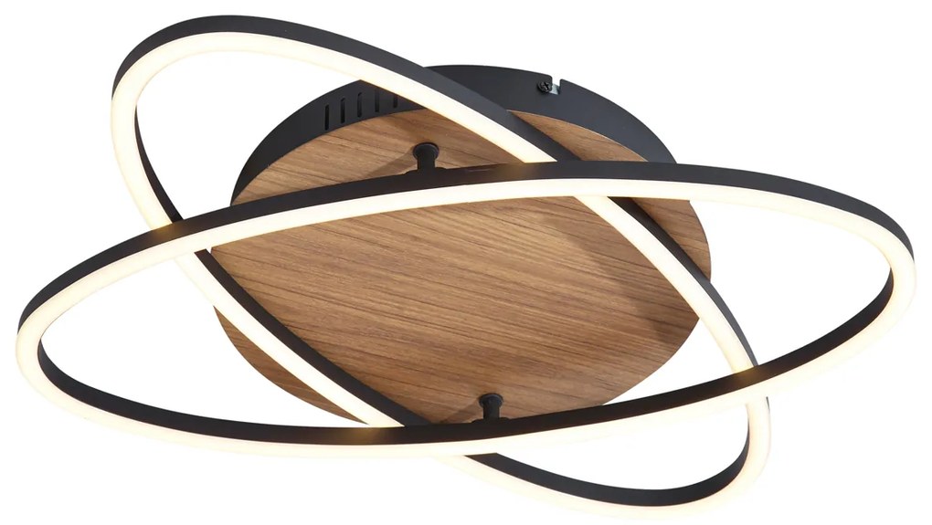 Plafon Preto com Madeira de Nogueira Incl. LED Regulável em 3 Níveis 2-Luzes - Kane Moderno