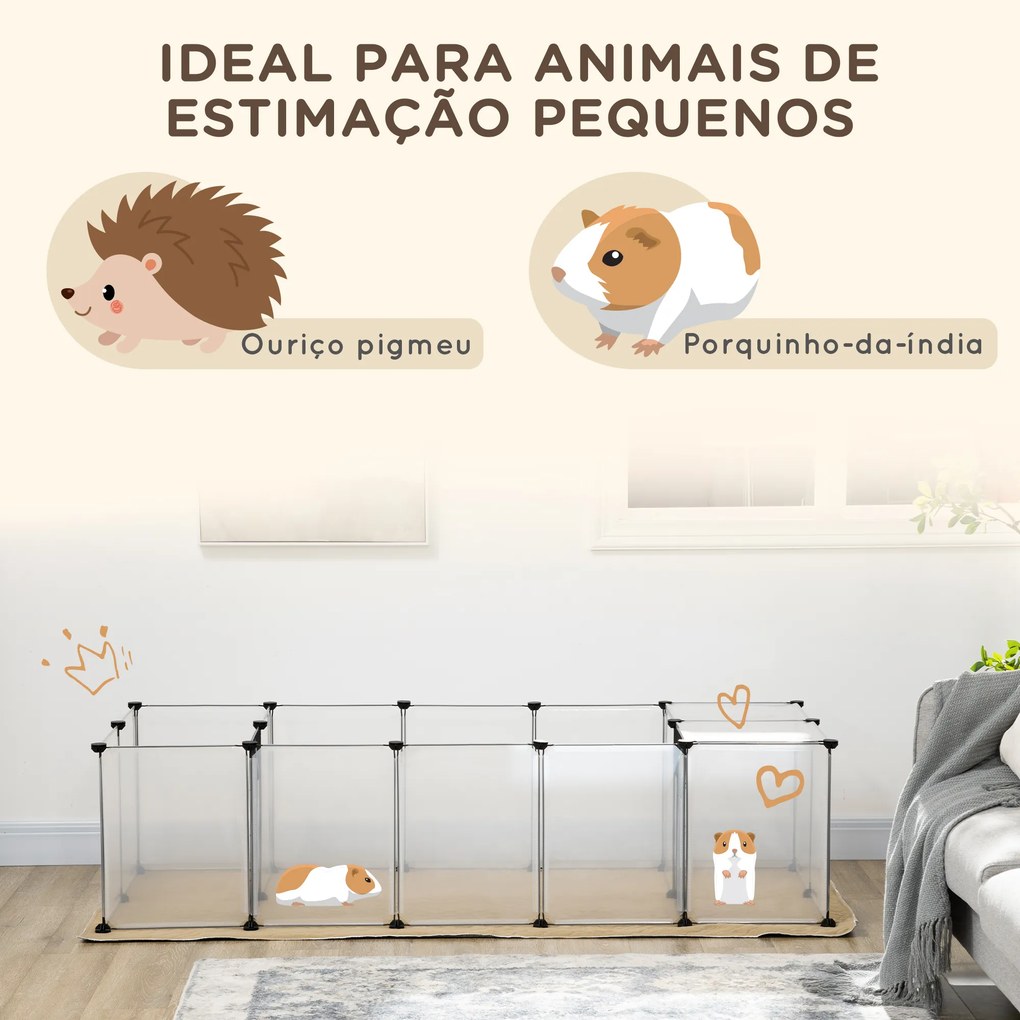 Cerca para Animais de Estimação DIY com 20 Painéis Parque para Pequenos Animais Modular 175x70x45 cm Translúcido
