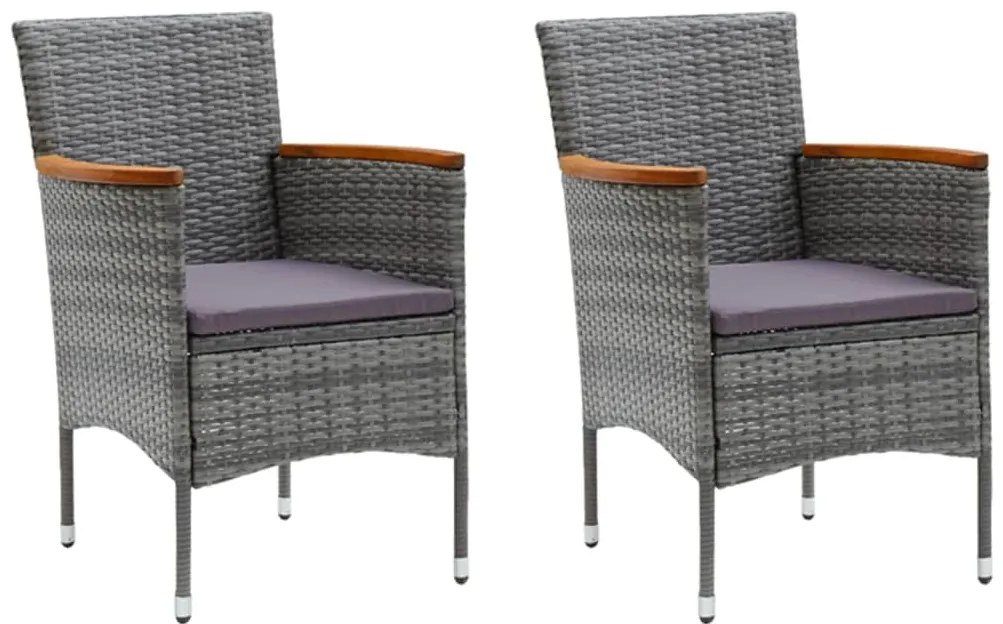3 pcs conjunto de jantar p/ jardim c/ almofadões vime PE cinza