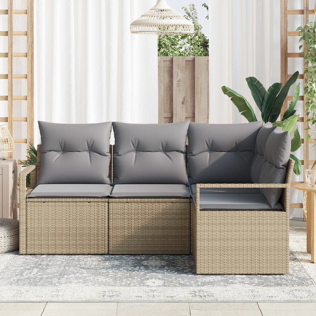 Conjunto de Sofás de Jardim vidaXL 4 Peças com Almofadas Bege Rattan P
