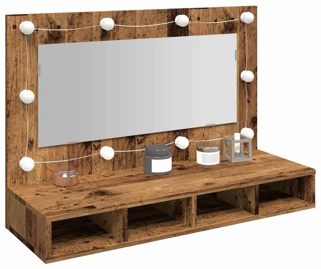 Toucador de Parede com Luzes LED - 90x31,5x62 cm - madeira velha