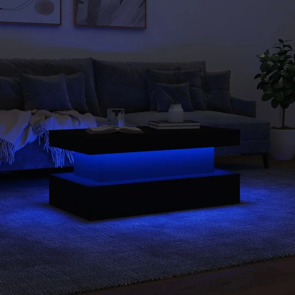 Mesa de centro com luzes LED 90x50x40 cm preto