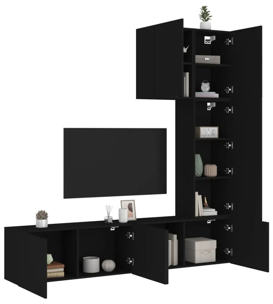 vidaXL 5 pcs móveis de parede p/ TV derivados de madeira preto