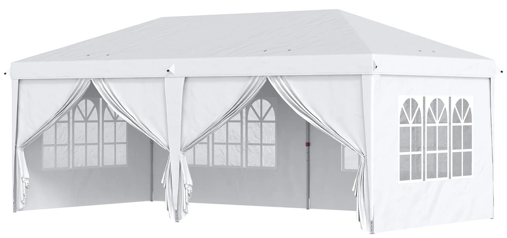 Tenda para Festas 585x295x270 cm com Paredes Laterais Amovíveis 2 Portas com Zíper 4 Janelas e Bolsa de Transporte Branco