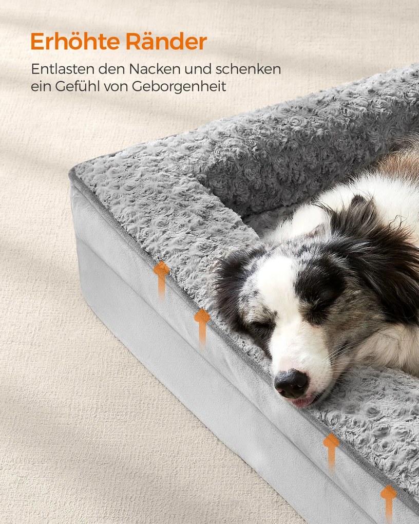 Cama ortopédica para cães com capa de pelúcia 106 x 81 x 18 cm (C x L x A) cinzenta