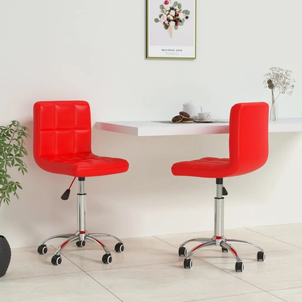 vidaXL Cadeiras de jantar giratórias 2 pcs couro artificial vermelho