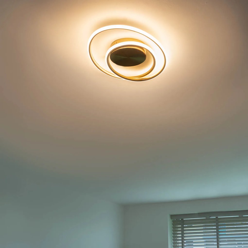 Candeeiro de teto design dourado com LED regulável em 3 etapas - Rowan