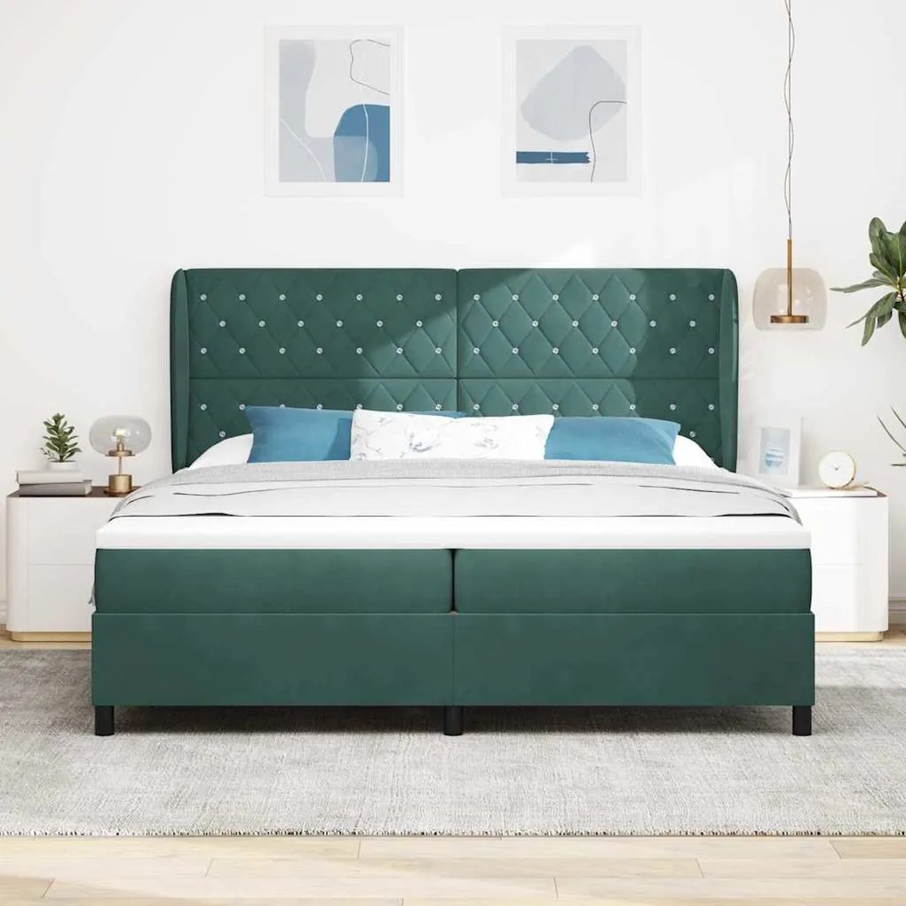 Cama Box com Colchão Verde Escuro 200 x 200 cm em Veludo