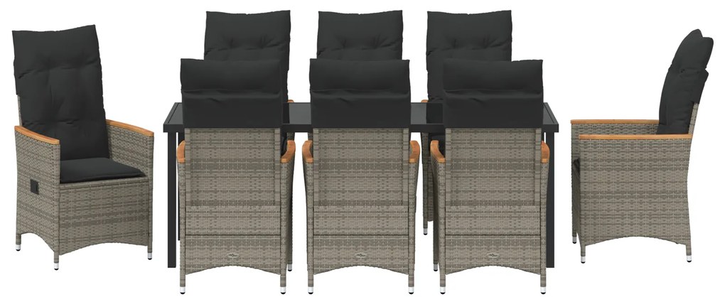 Conjunto de Jantar de Jardim 9 Peças com Almofadas Cinza Rattan Poli