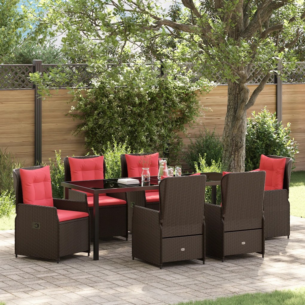 Conjunto de Jantar de Jardim 7 Peças Castanho Vime Poly