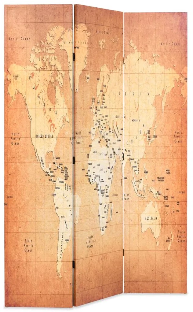 Biombo dobrável mapa mundo 120x170 cm amarelo