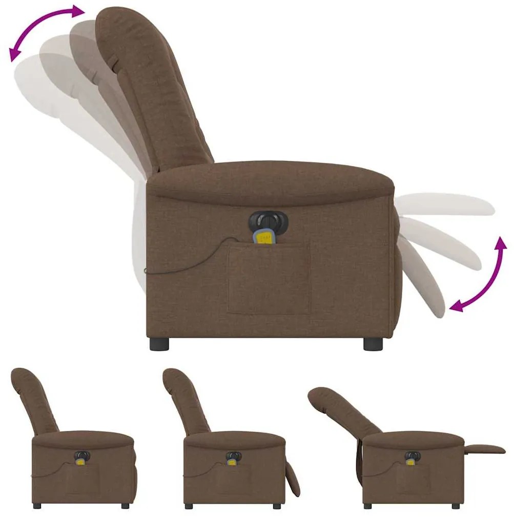 Poltrona de massagens reclinável elétrica tecido castanho