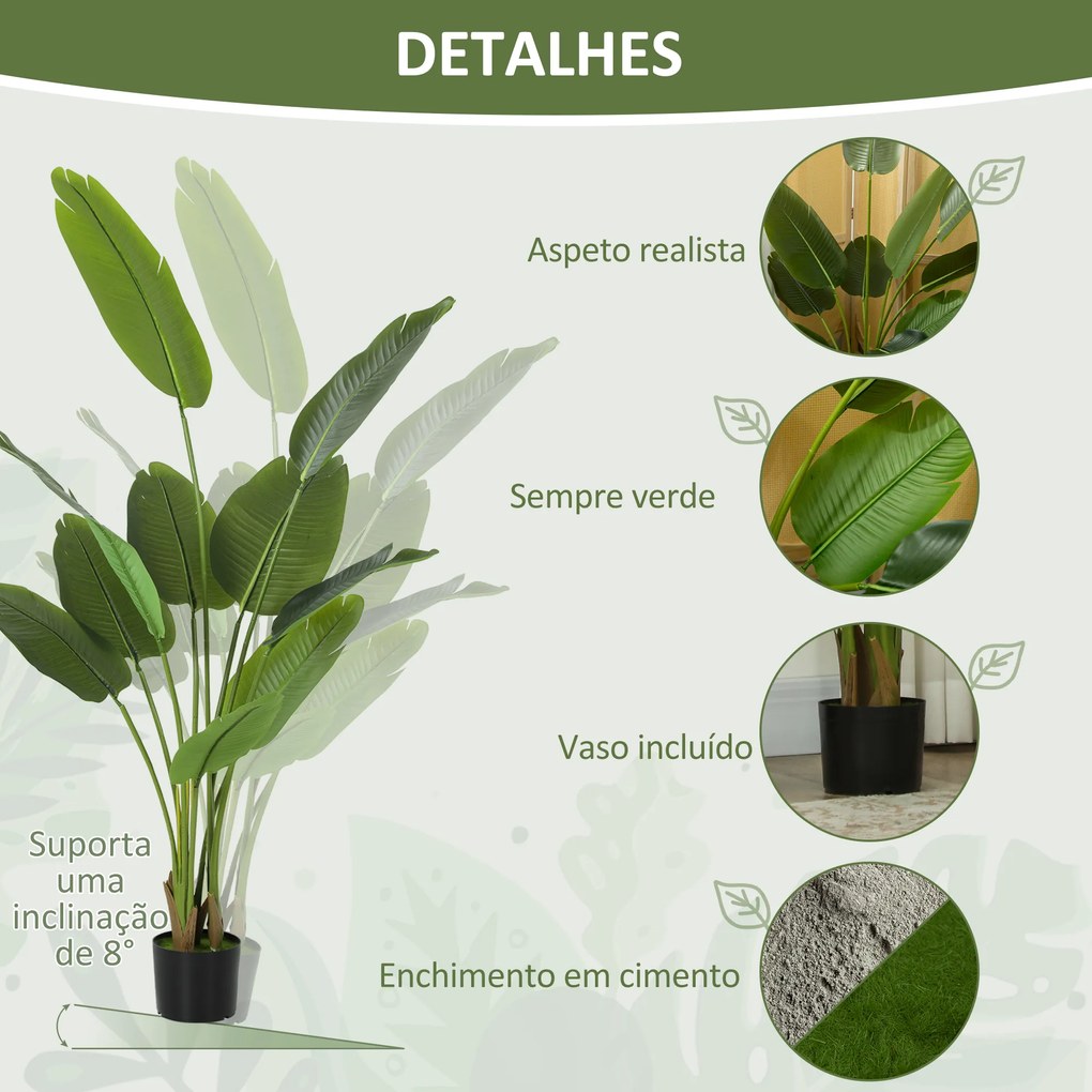 Planta Artificial Decorativa 160 cm Bananeira Artificial com Vaso e Folhas para Interior Casa Sala de Estar Escritório Verde