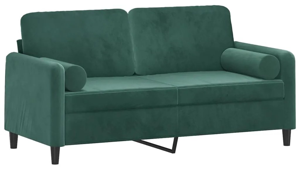 Sofá 2 lug. c/ almofadas decorativas 140cm veludo verde-escuro