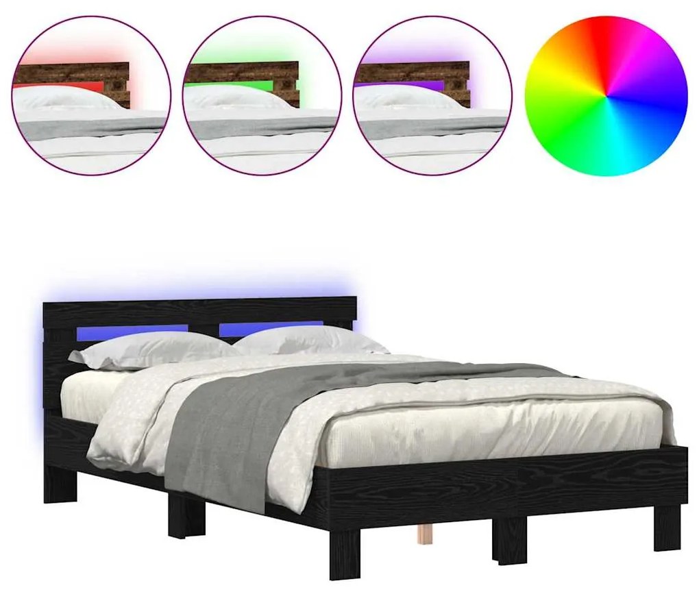 Estrutura de Cama Sólida Carvalho Preto Madeira Sólida 120 x 200 cm