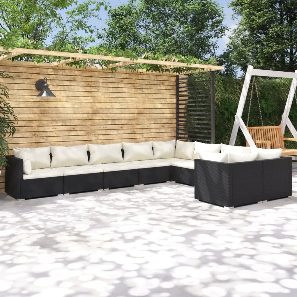 vidaXL 9 pcs conjunto lounge de jardim c/ almofadões vime PE preto