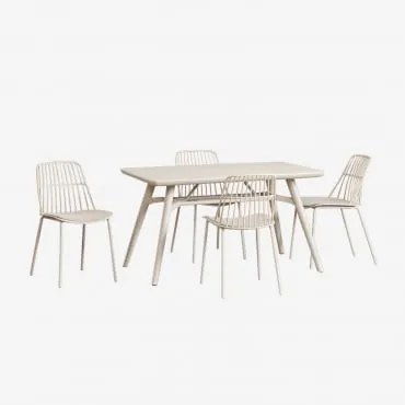 Conjunto De Mesa Retangular 135x80 Cm Scand E 4 Cadeiras De Jardim Maeba Tapioca Bege - Sklum