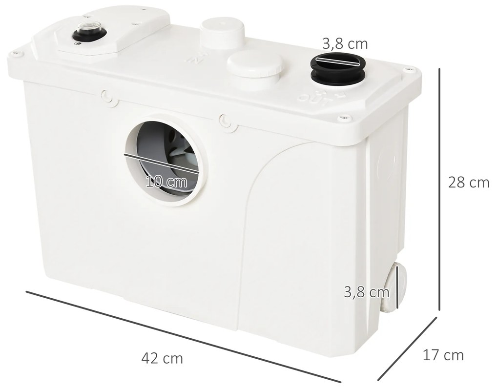 HomCom Bomba Trituradora de Águas Residuais para Casa de banho, Lavatório ou Cozinha Trituradora de 600 W com 3 Entradas - 51 x 21 x 31 cm