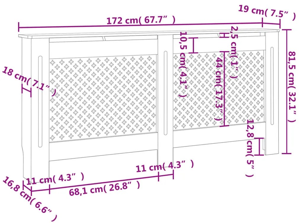 Cobertura de radiador 172x19x81,5 cm MDF branco